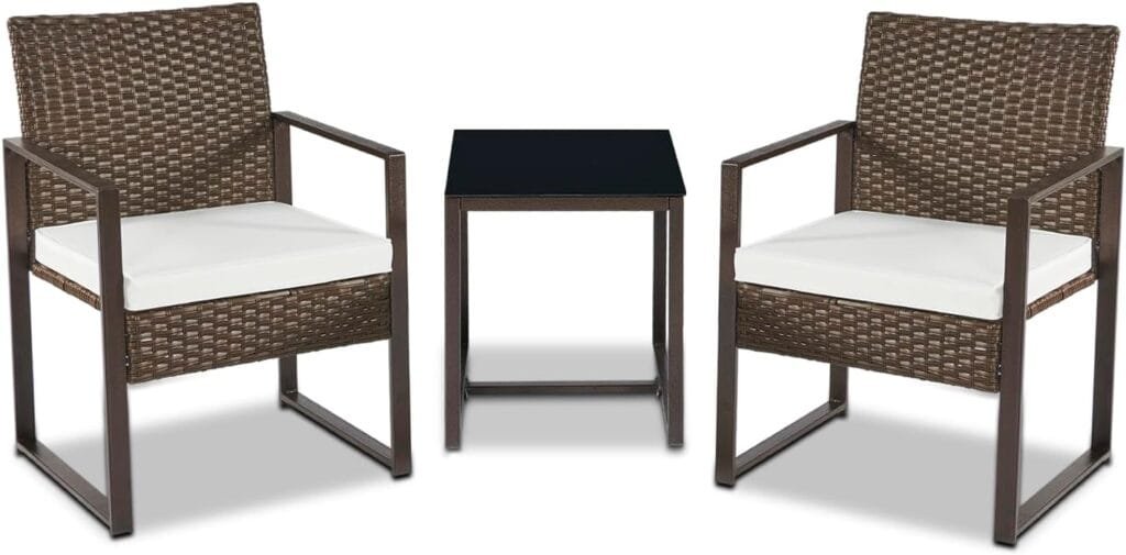 YIYAN 3 Pieces Outdoor Furniture Set Patio Rattan Wicker Chairs  teatable,Lawn Garden Balcony Backyard,with Washable Cushion (White)