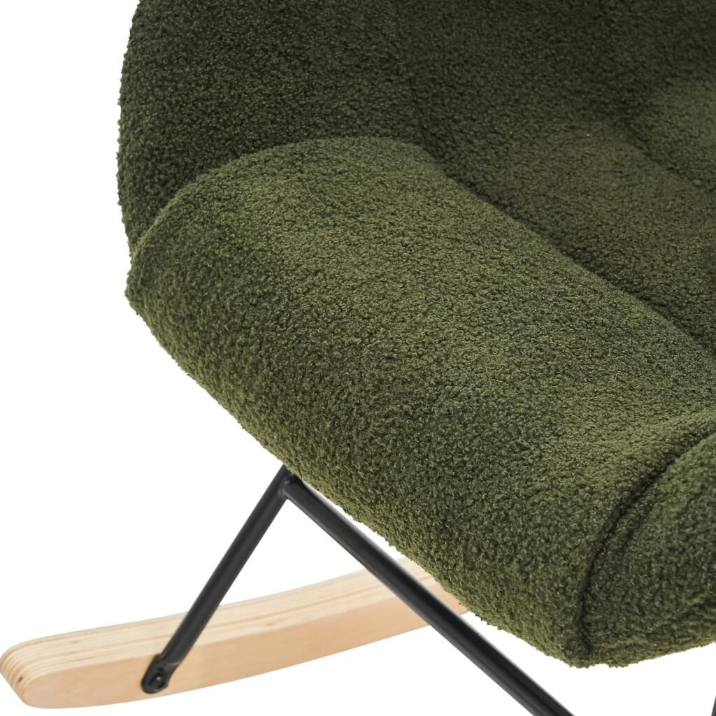 YSJZYBF Rocking Chair Nursery Modern Teddy Upholstered Fabric Nursery Glider with High Backrest Armchair Glider Rocker Chair for Nursery Living Room Bedroom Offices Green