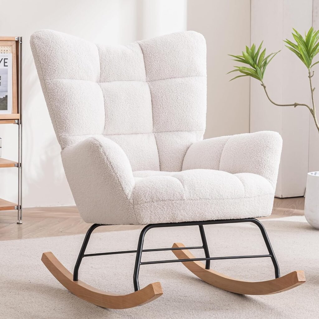 YUUIJOAA Rocking Chair Nursery - Glider Modern Accent Armchair with High Backrest for Indoor Living Room Bedroom White