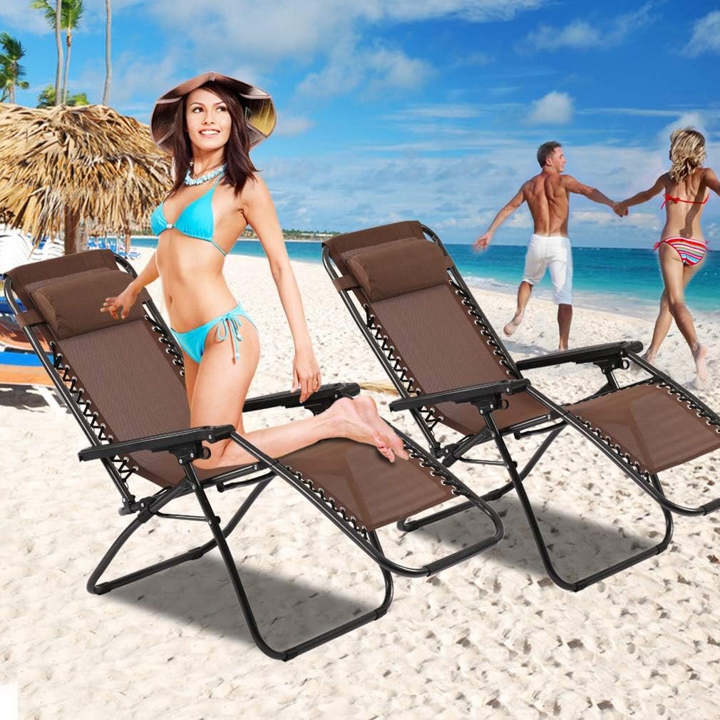 Zero Gravity Chair Patio Chair Lounge Chair Chaise Recliner 2 Pack Outdoor Folding Adjustable Heavy Duty Zero Gravity Chair with Pillows for Patio, Pool, Beach, Lawn, Deck,Yard - Black