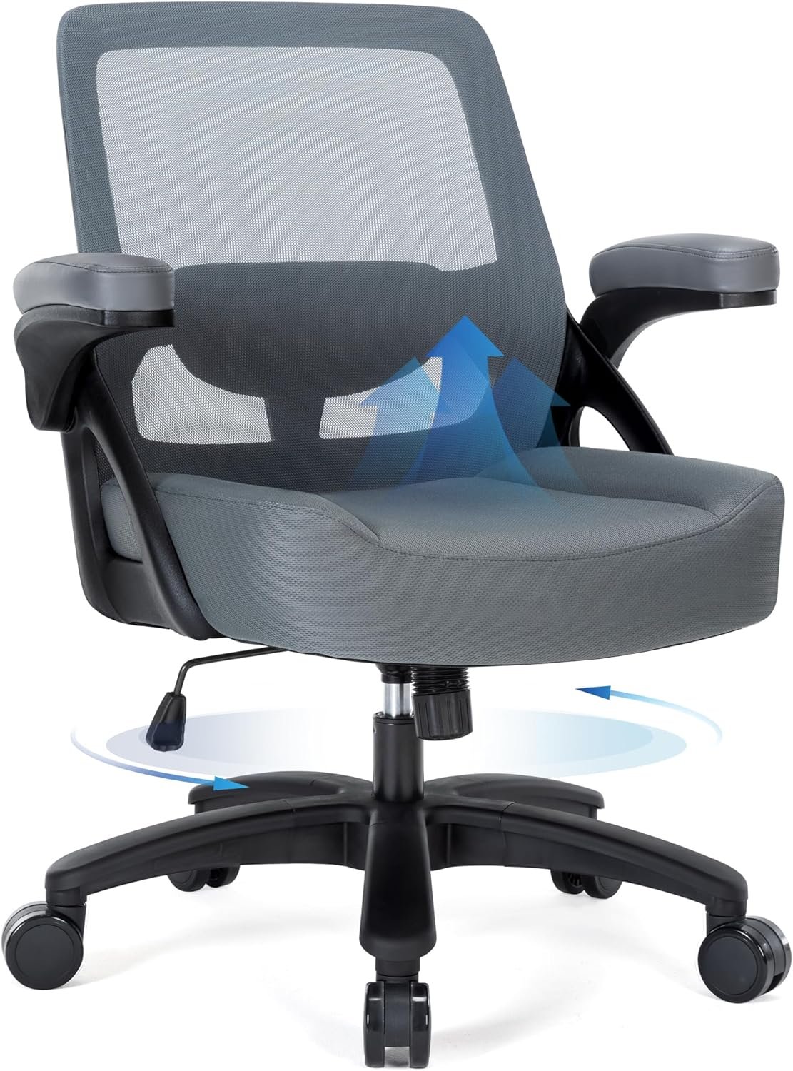 400lb Big and Tall Office Chair, Ergonomic Mesh Desk Chair with Flip Arms,Heavy Duty Home Office Desk Chair, Wide Seat Computer Chair for Heavy People, Executive Rolling Swivel Task Chair for Adults