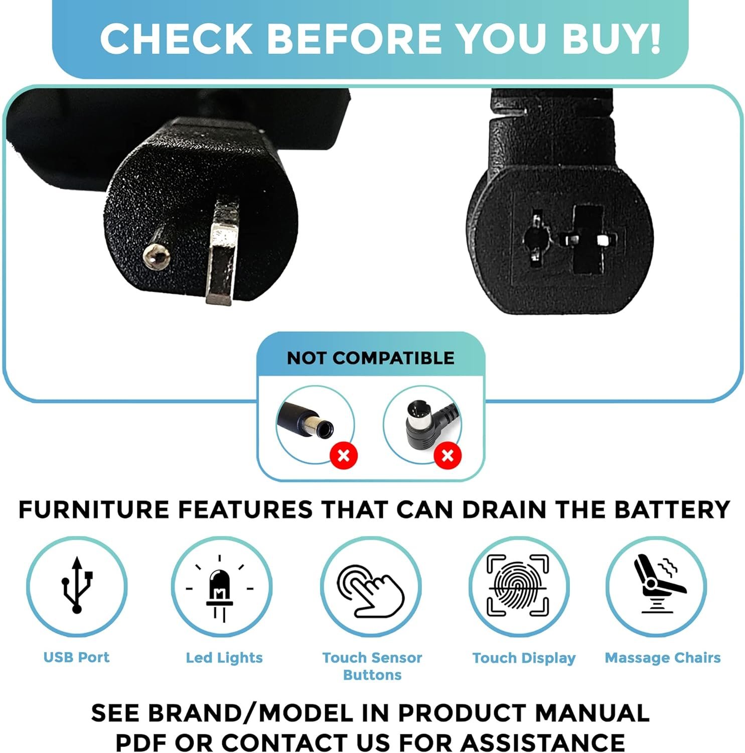 5000mAh Battery Pack for Reclining Furniture - Recliner Battery Pack with LED Screen and Low Charge Alerts - Rechargeable Couch Battery Pack for Cordless Backup Power - Works Plugged In or Unplugged