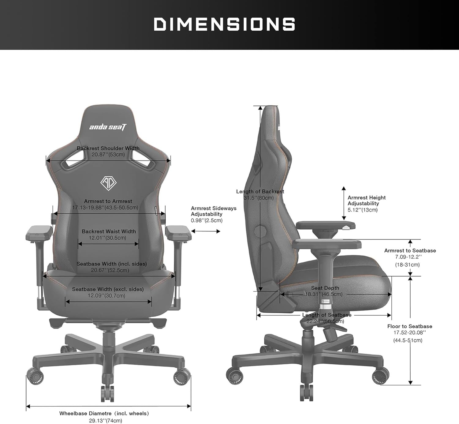 Anda Seat Kaiser 3 XL Gaming Chair for Adults - Ergonomic Grey Fabric Gaming Chairs with Lumbar Support, Comfortable Plus Size Gamer Seat with Headrest - Recliner Video Game Computer Chair