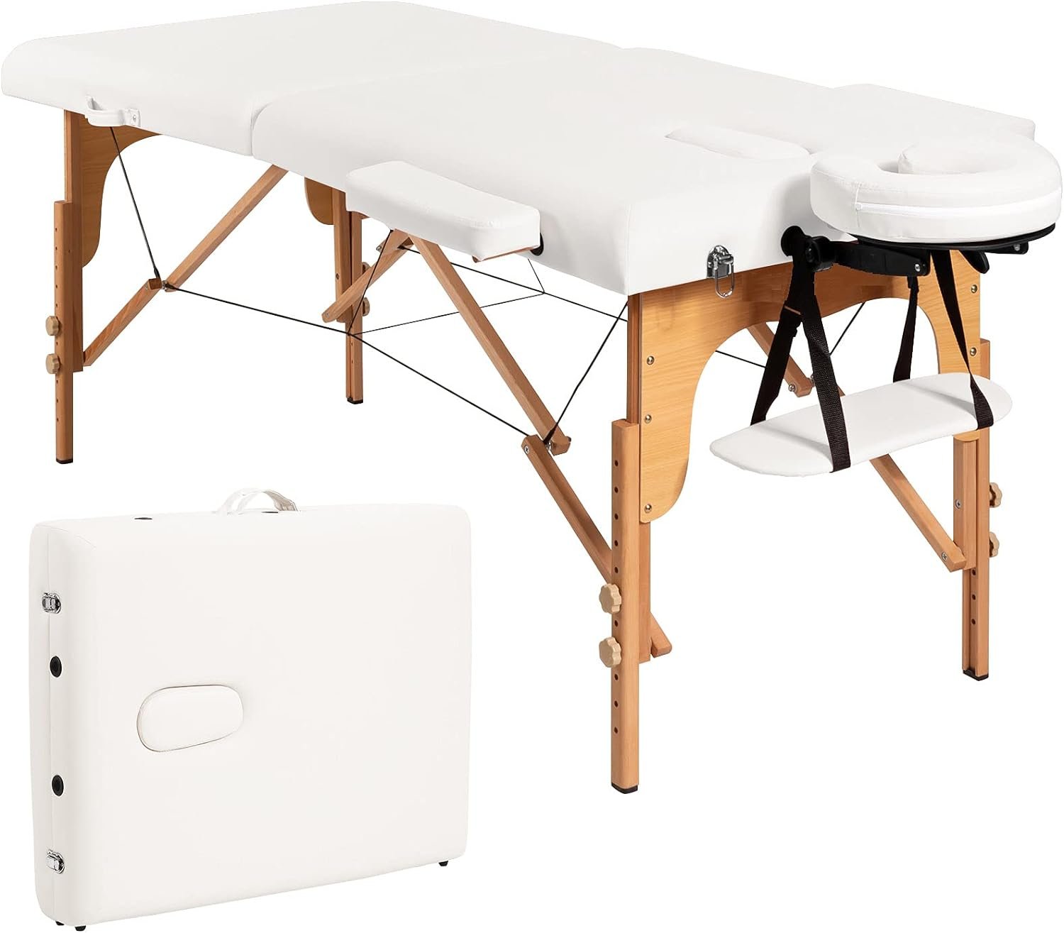 BestComfort Portable Massage Table Lash Bed, 84 Inch Spa Massage Bed Height Adjustable, 2 Folding Massage Table Lash Extension Bed, Esthetician Facial Cradle Salon Bed with Carry Case (White)