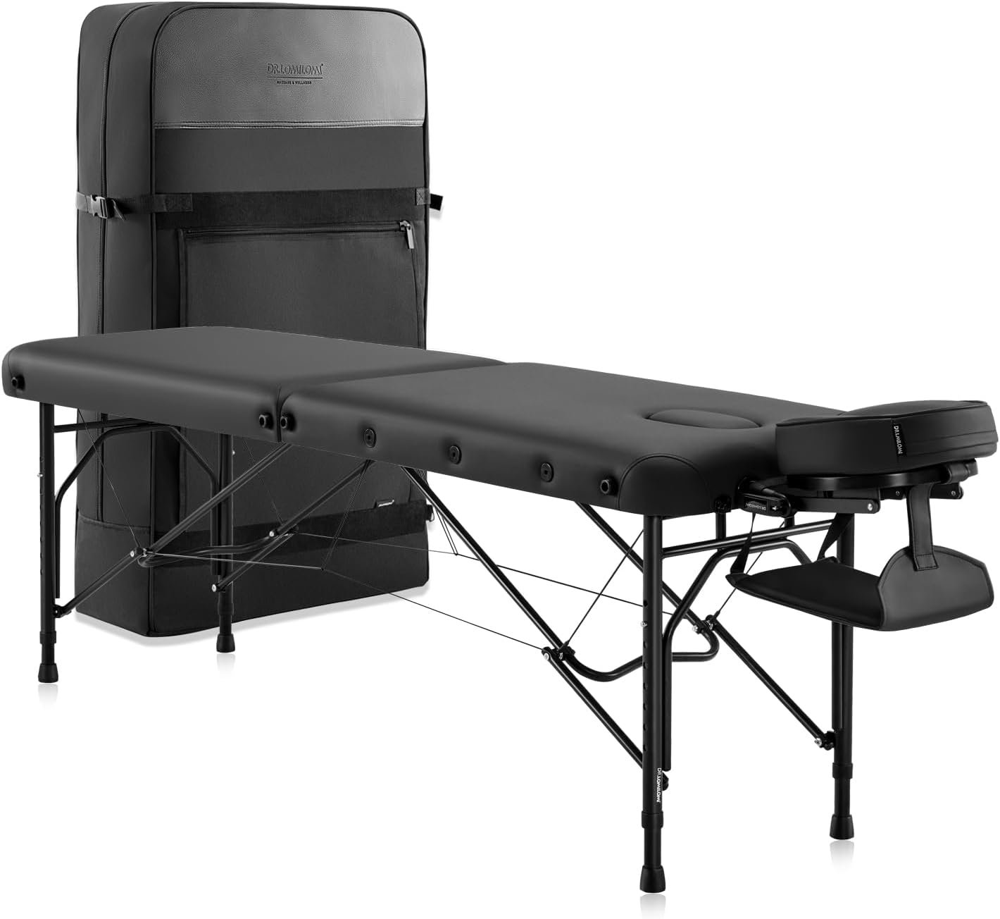 DR.LOMILOMI Ultra-Light Travel-Sized Aluminum Portable Massage Table Spa Bed Package 302 - Halia (Black, No Side Arm Extensions)