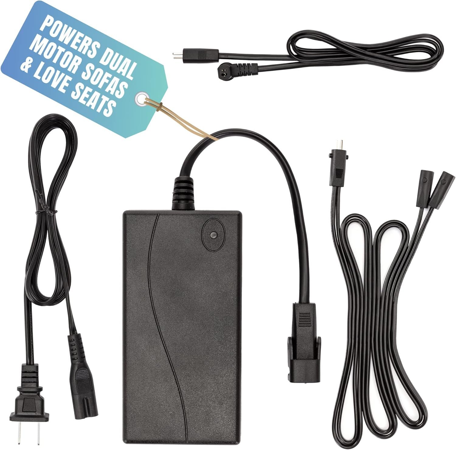 Dual Motor Power Supply Kit - Universally Compatible Power Supply for Electric Reclining Furniture - with Y Splitter Extension Cord  2-Pin Connector - 29V 2A Adapter for Loveseats, Chairs and Sofas