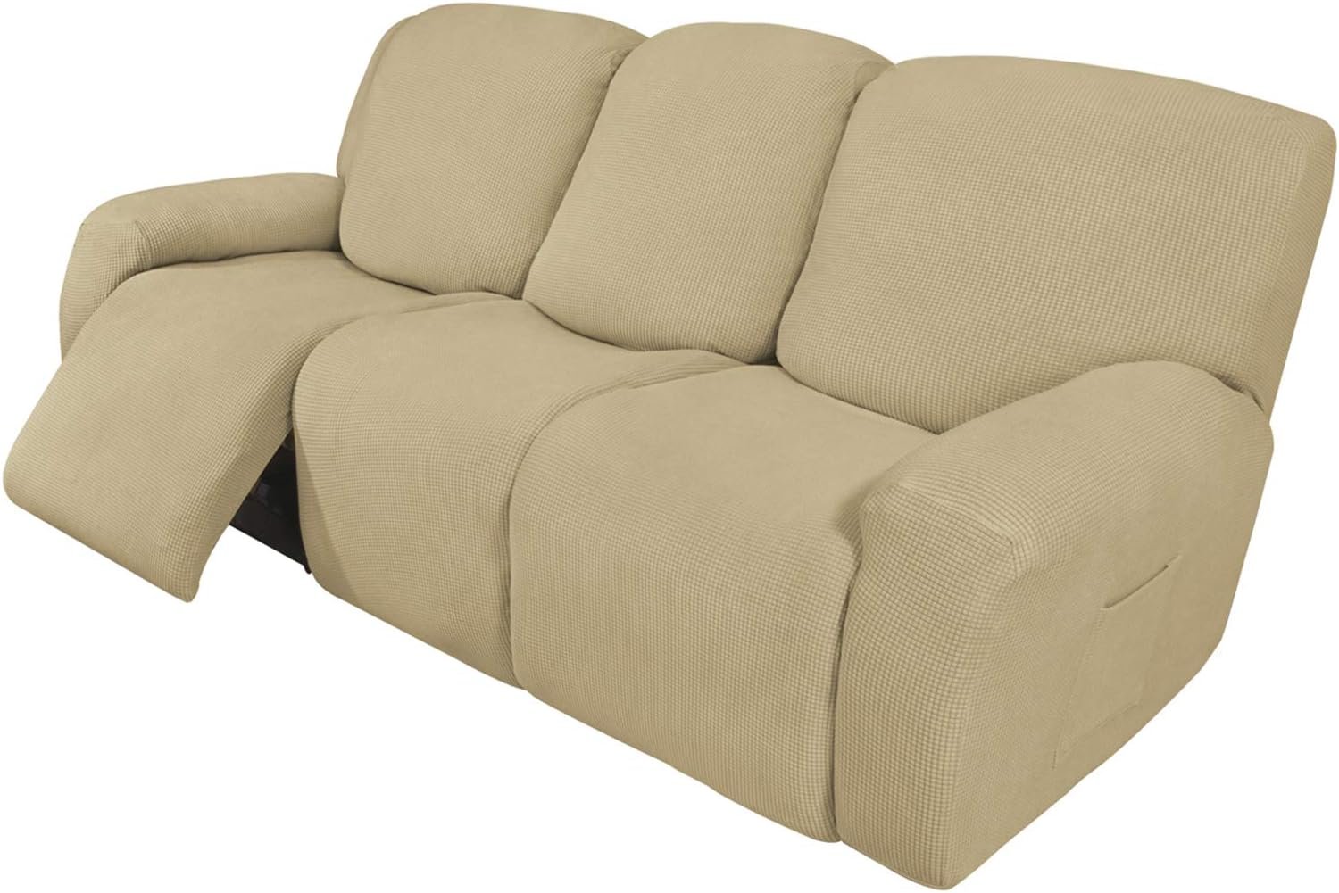 Easy-Going Recliner Stretch Sofa Slipcover Sofa Cover 4-Pieces Furniture Protector Couch Soft with Elastic Bottom Kids Spandex Jacquard Fabric Small Checks(Recliner,Natural)