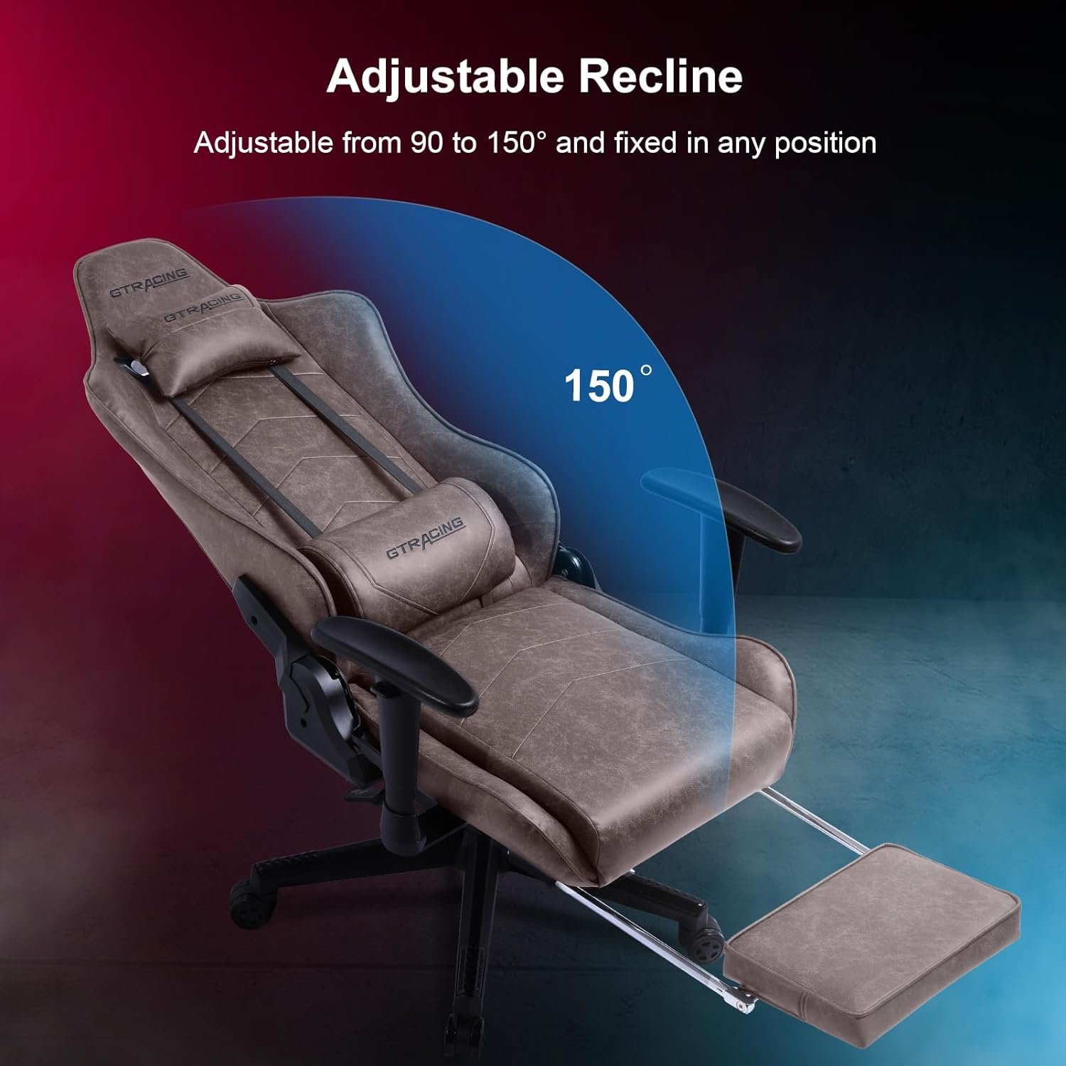 GTRACING Gaming Chair with Footrest, Ergonomic Racing Style Reclining Computer Chair with Lumbar Support and Height Adjustable Swivel Seat (Brown)