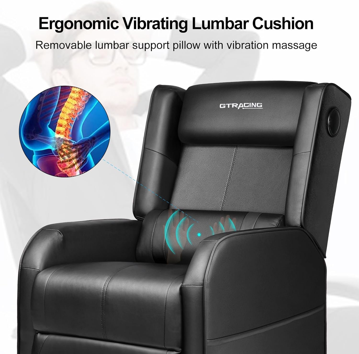 GTRACING Gaming Recliner Chair with Bluetooth Speakers Racing Style Single Gaming Sofa Modern Living Room Recliners Ergonomic Comfortable Massage Home Theater Seating, Black