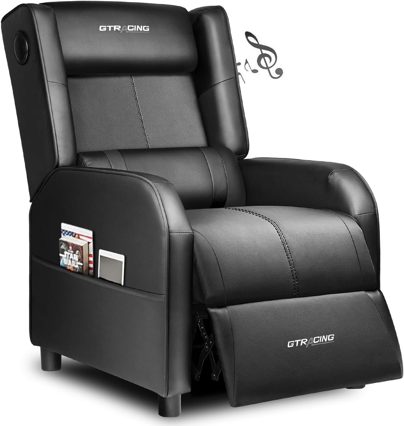 GTRACING Gaming Recliner Chair with Bluetooth Speakers Racing Style Single Gaming Sofa Modern Living Room Recliners Ergonomic Comfortable Massage Home Theater Seating, Black