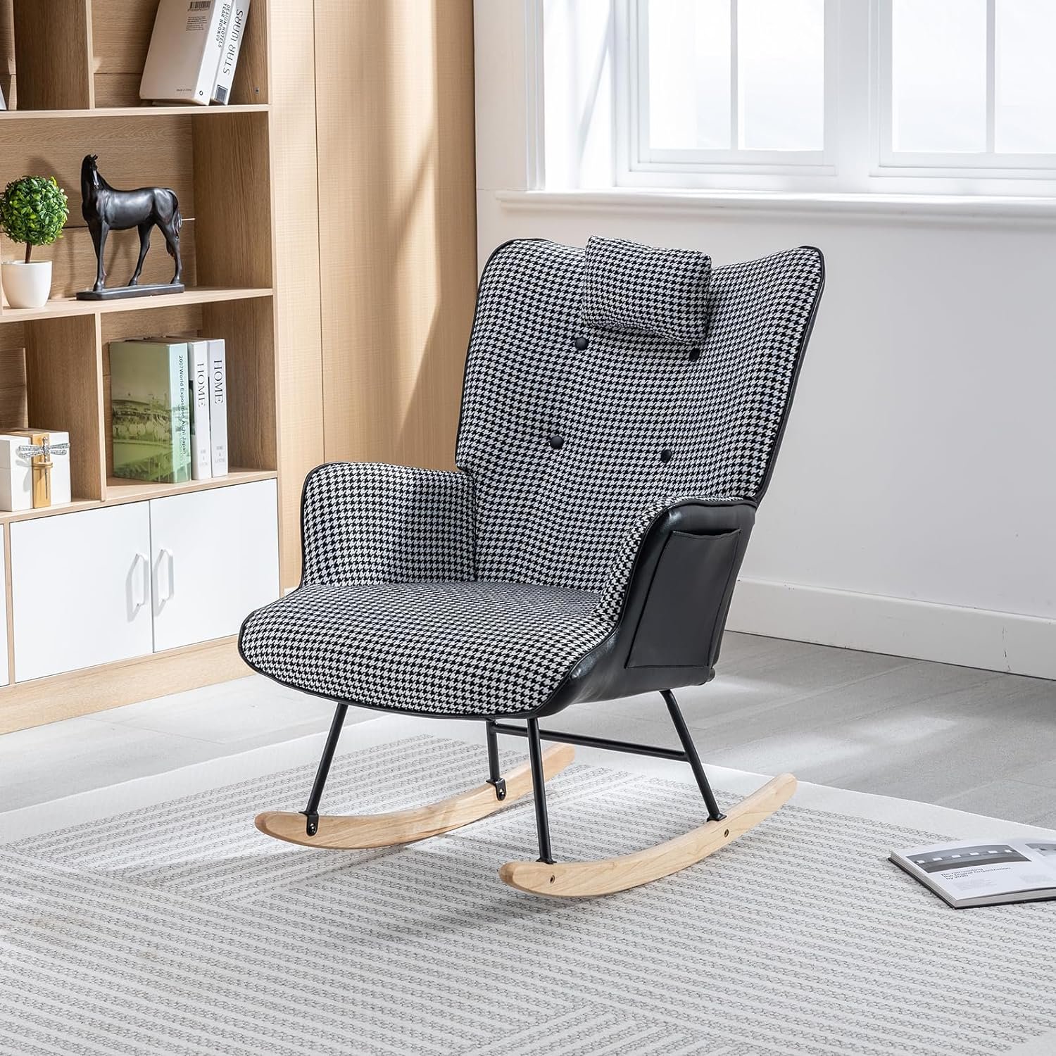 HMFULE Nursery Rocking Chair, Upholstered Glider Chair with High Backrest, Teddy Glider Rocker Modern Accent Chairs for Nursery Living Room Bedroom