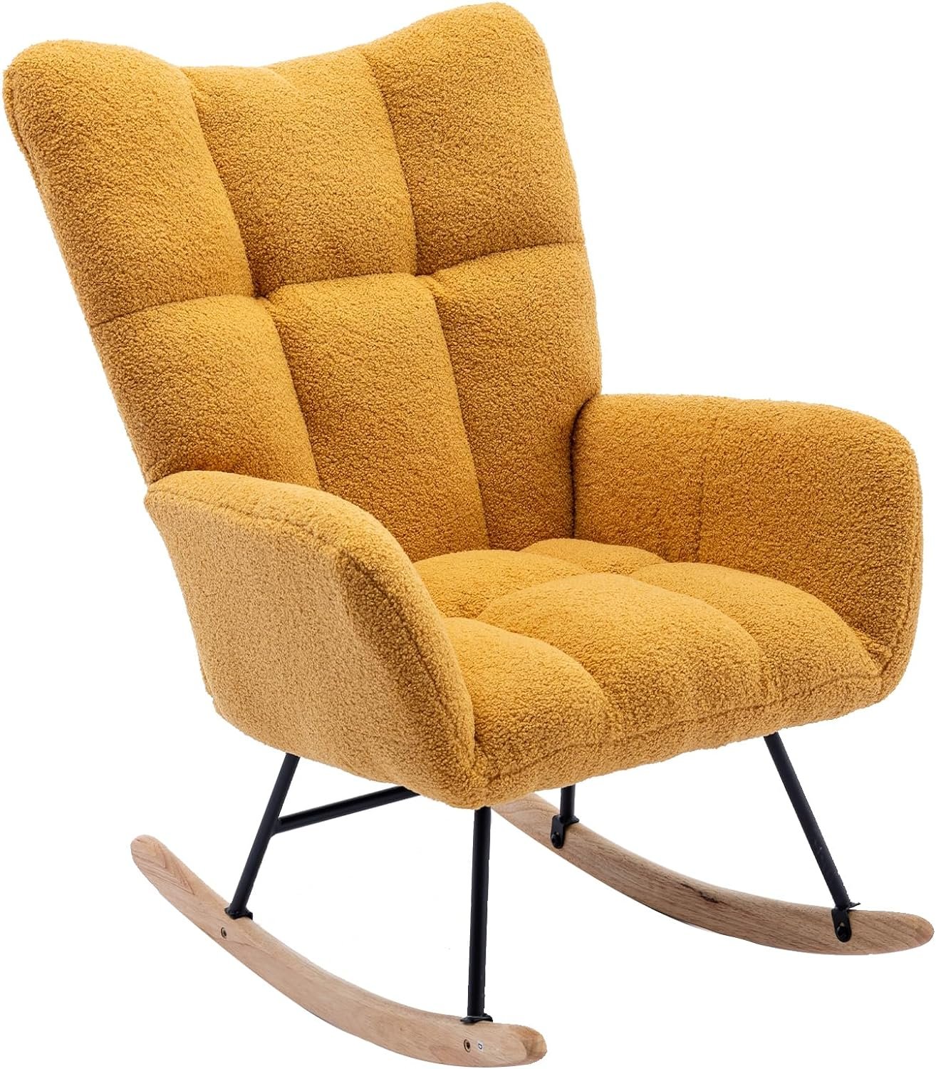 HMFULE Nursery Rocking Chair, Upholstered Glider Chair with High Backrest, Teddy Glider Rocker Modern Accent Chairs for Nursery Living Room Bedroom