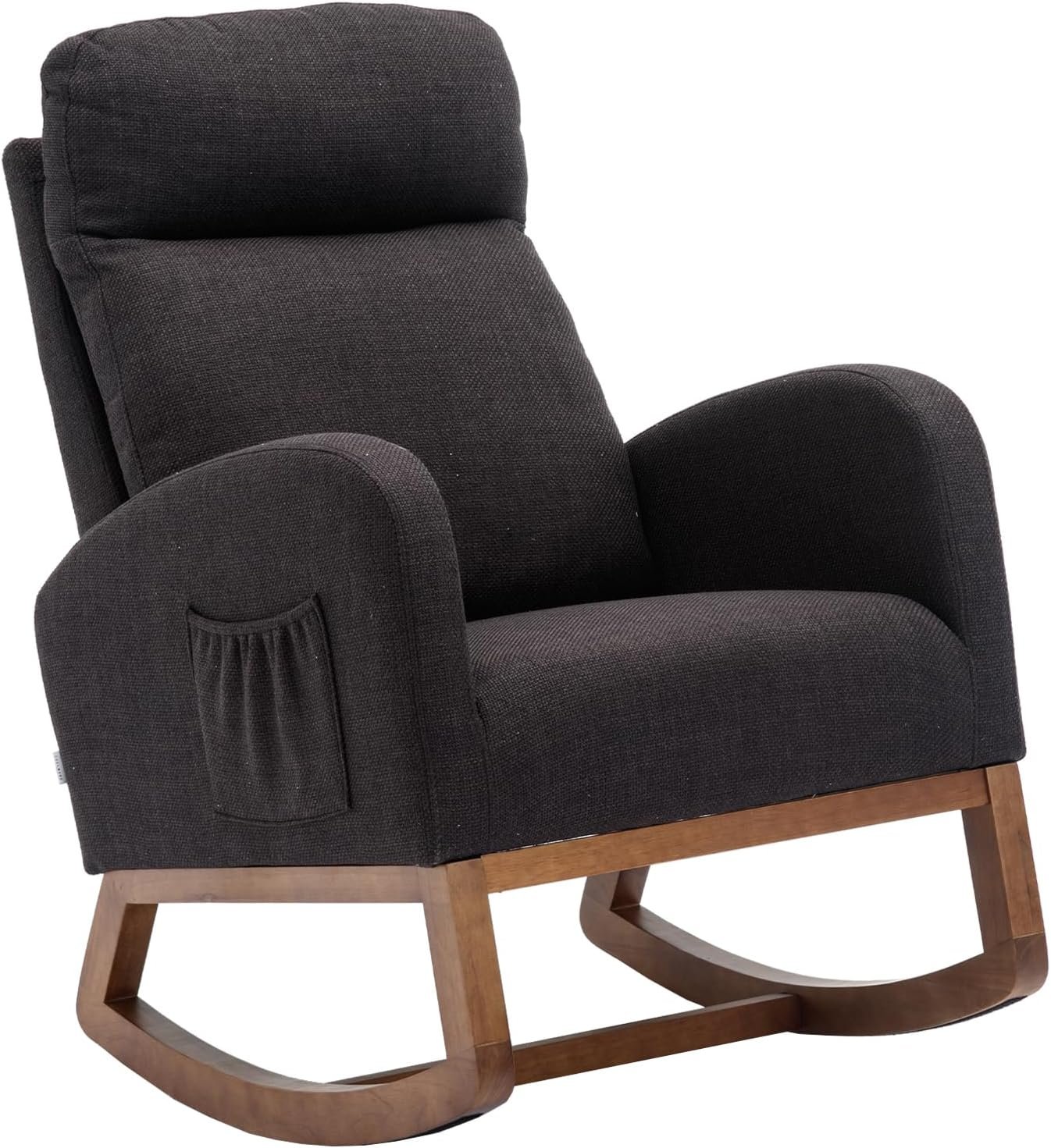 HomSof Rocking Chair Nursery Black Polyester Modern Lounge Chair for Living Room and Bedroom