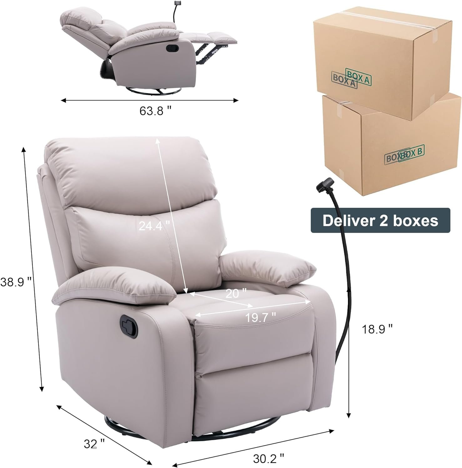 hzlagm Manual Swivel Recliners for Small Spaces, Rocking Recliner with Tech Cloth, Manual Single Sofa Recliner, Small Rocker Recliner Chair for Living Room, Bedroom, Nursery - Light Grey