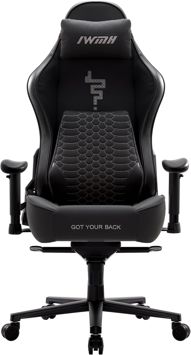 IWMH Gaming Chair - Office Chair Gamer Chair for Adults, Ergonomic Racing Style Computer Chair with Lumbar Support, High Back Executive Swivel Rolling Desk Chair, Height Adjustable (Black)
