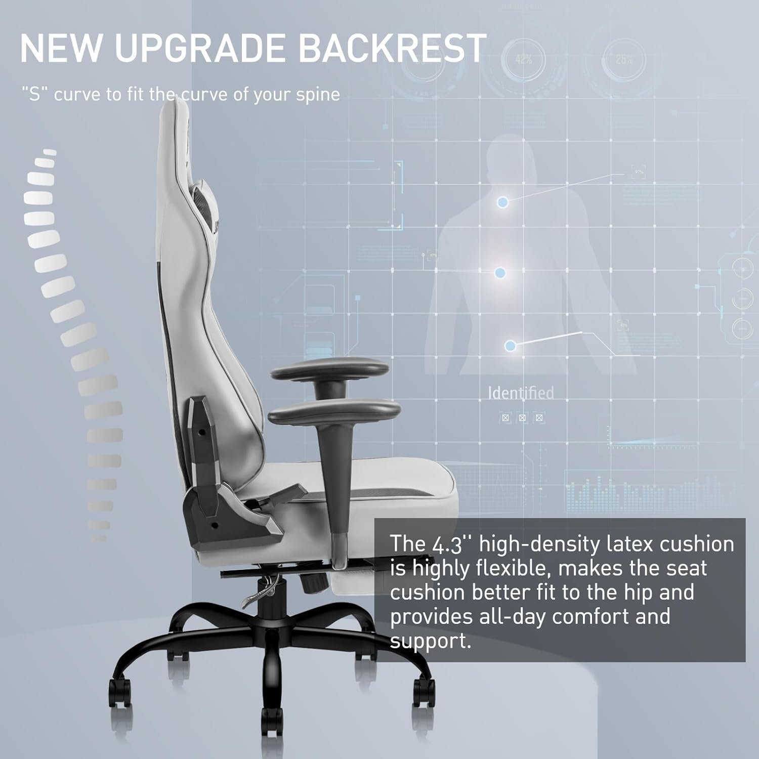 JOYFLY Gaming Chair, Gamer Chair Ergonomic Gaming Chair with Footrest, High Back Gaming Chairs for Adults Racing Style PC Computer Office Chair with Headrest  Lumbar Support, 350lbs, Grey