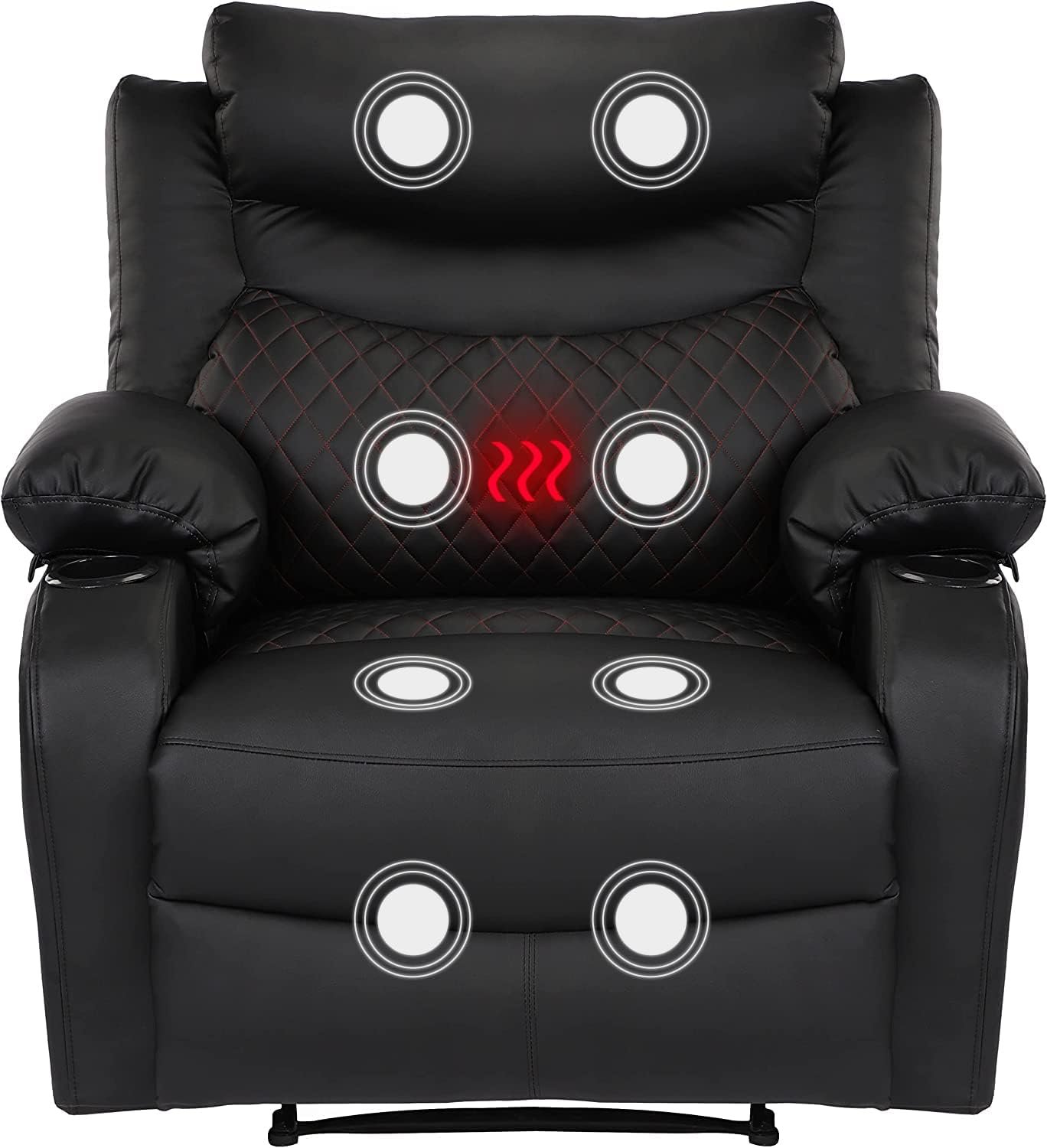 Kasorix Massage Recliner Chairs with Heat Overstuffed Wall Hugger Manual Recling Chair with Cup Holders, Modern Single Sofa (Black), Medium(300lbs)