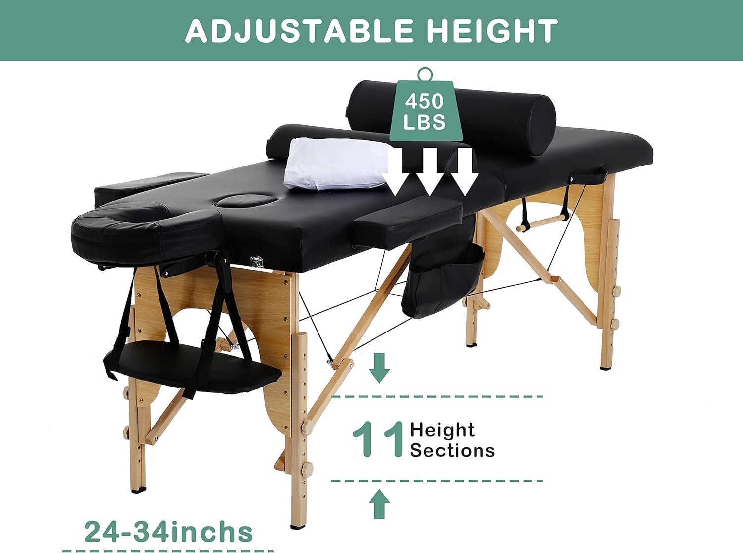 Massage Tables Portable Lash Bed 73 inch Tattoo Table, Height Adjustable Portable Spa Bed, 3 Folding Chiropractic Table w/Carry Case/Face Cradle/Hand Pallet/Towel Hanger/Oil Pouch/Sheet/2 Bolster