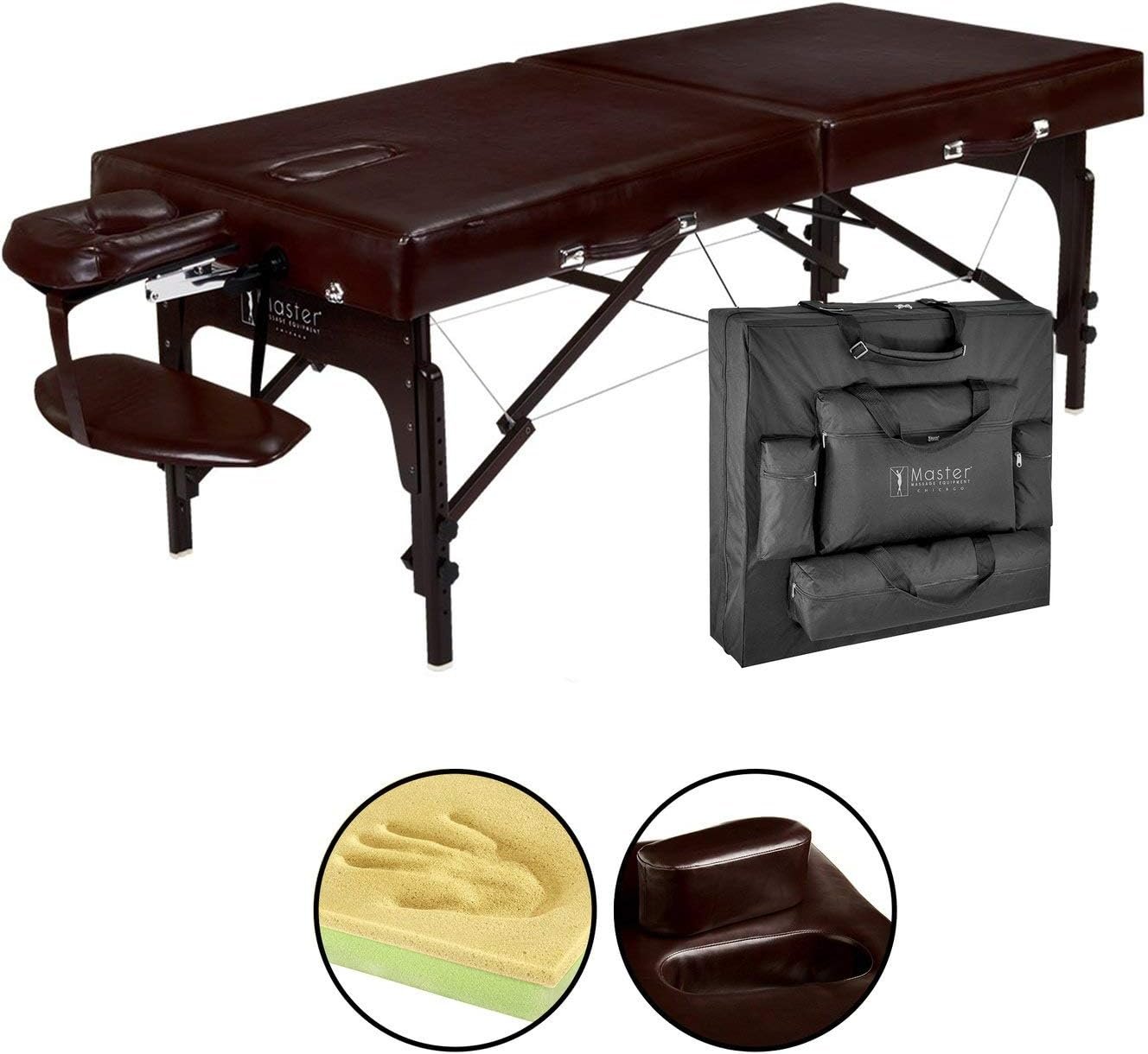 Master Supreme Massage 31 Inch Extra Wide Portable Massage Table, Supreme LX SPA Salon Facial Beauty Bed, Easy Set Up, 3 Thick of Memory Foam, PU Upholstery (Coffee)