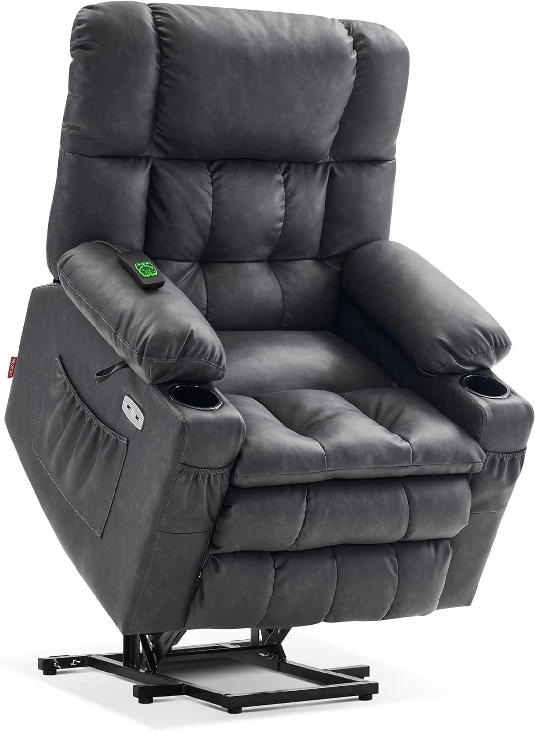 MCombo Dual Motor Power Lift Recliner Chair with Massage and Heat for Elderly People, Infinite Position, USB Ports, Cup Holders, Extended Footrest, Faux Leather 7890 (Black, Medium)