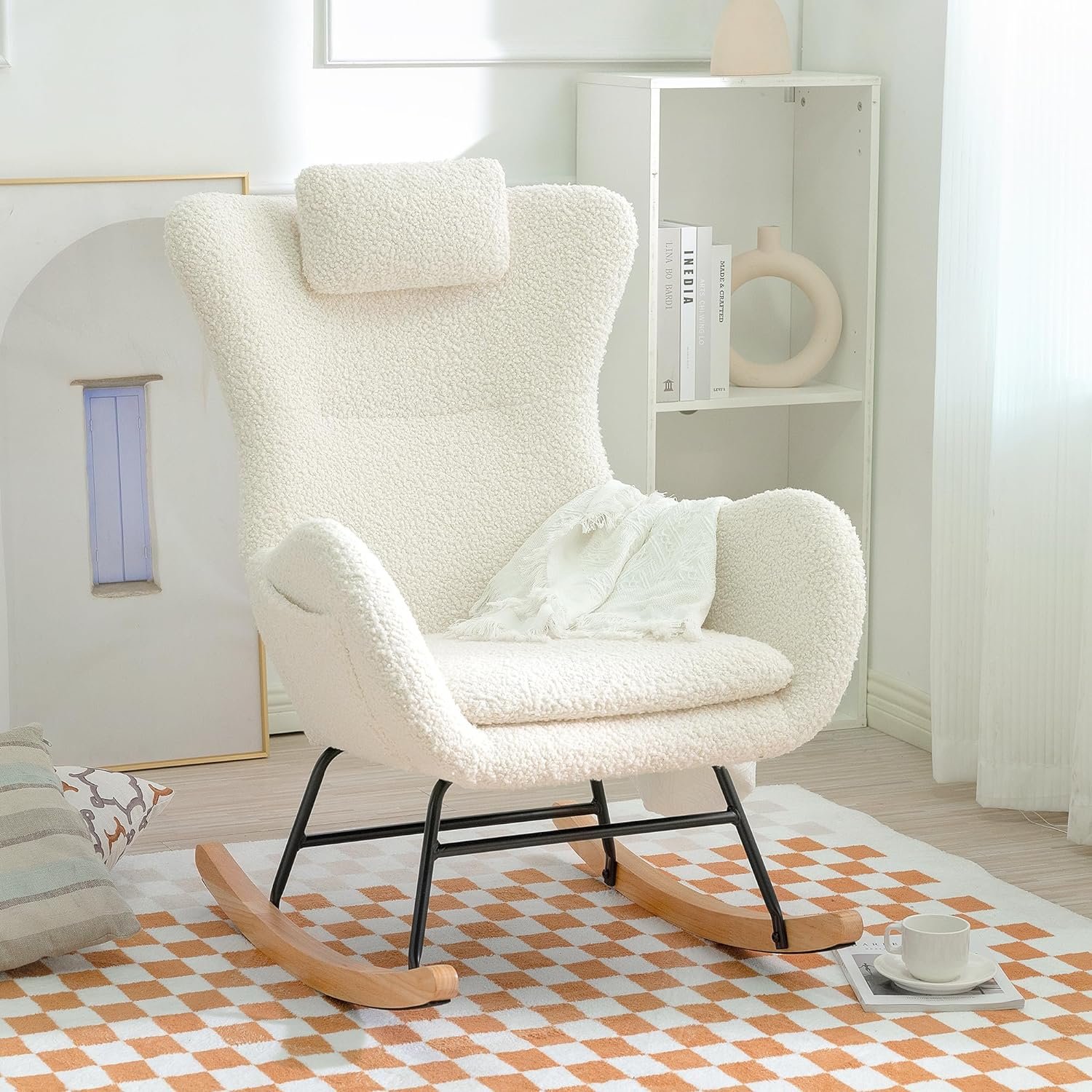 Morhome Upholstered Nursery Rocking Chair-Comfy Glider Rocker with Padded Seat, High Backrest, and Armrests for Living Room Bedroom Offices, White