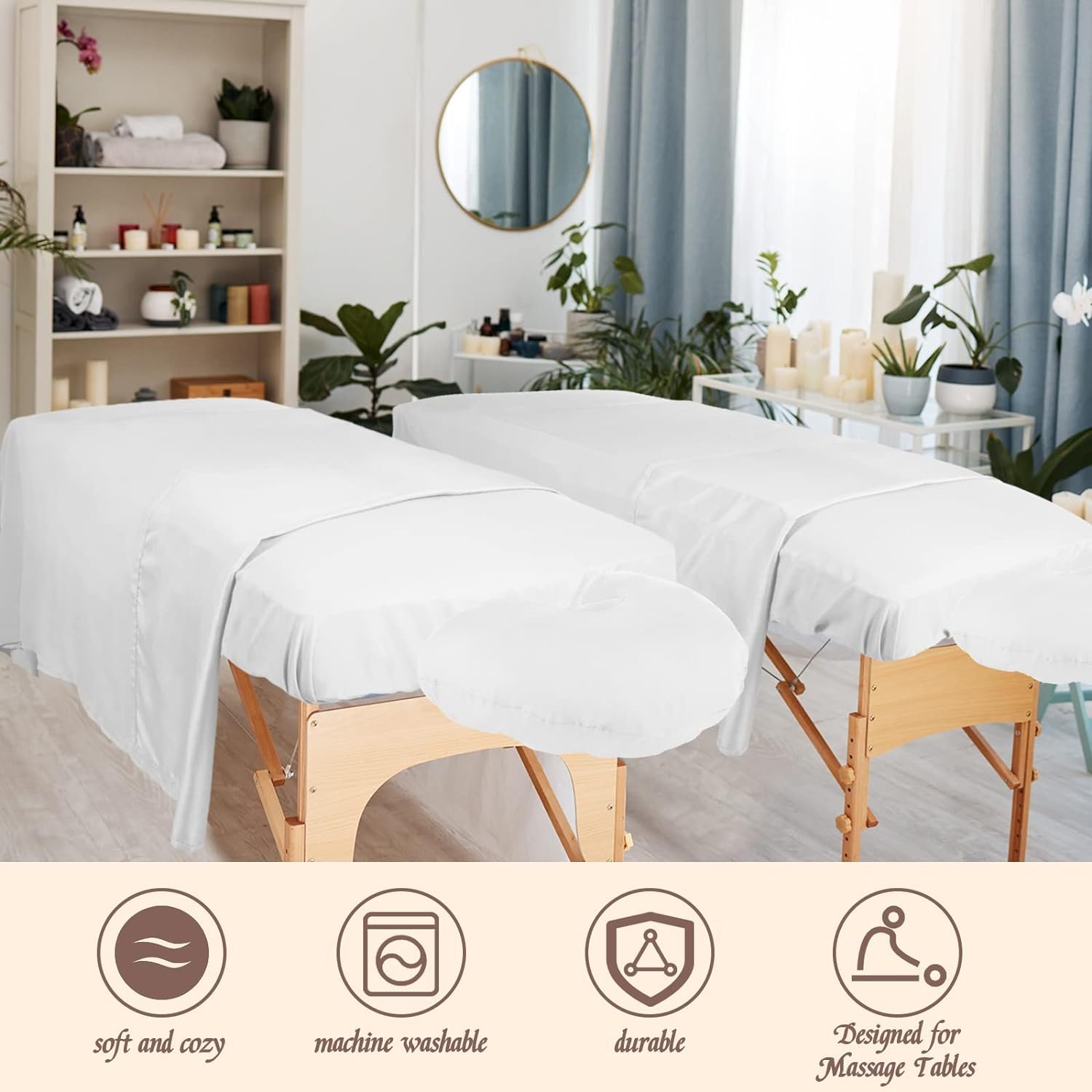 Oudain 2 Set Soft Microfiber Massage Table Sheets Sets Resistant Oil and Wrinkle 3 Piece Set Massage Therapy Supplies Includes Table Cover, Massage Table Fitted Sheet, Face Rest Cover (White)