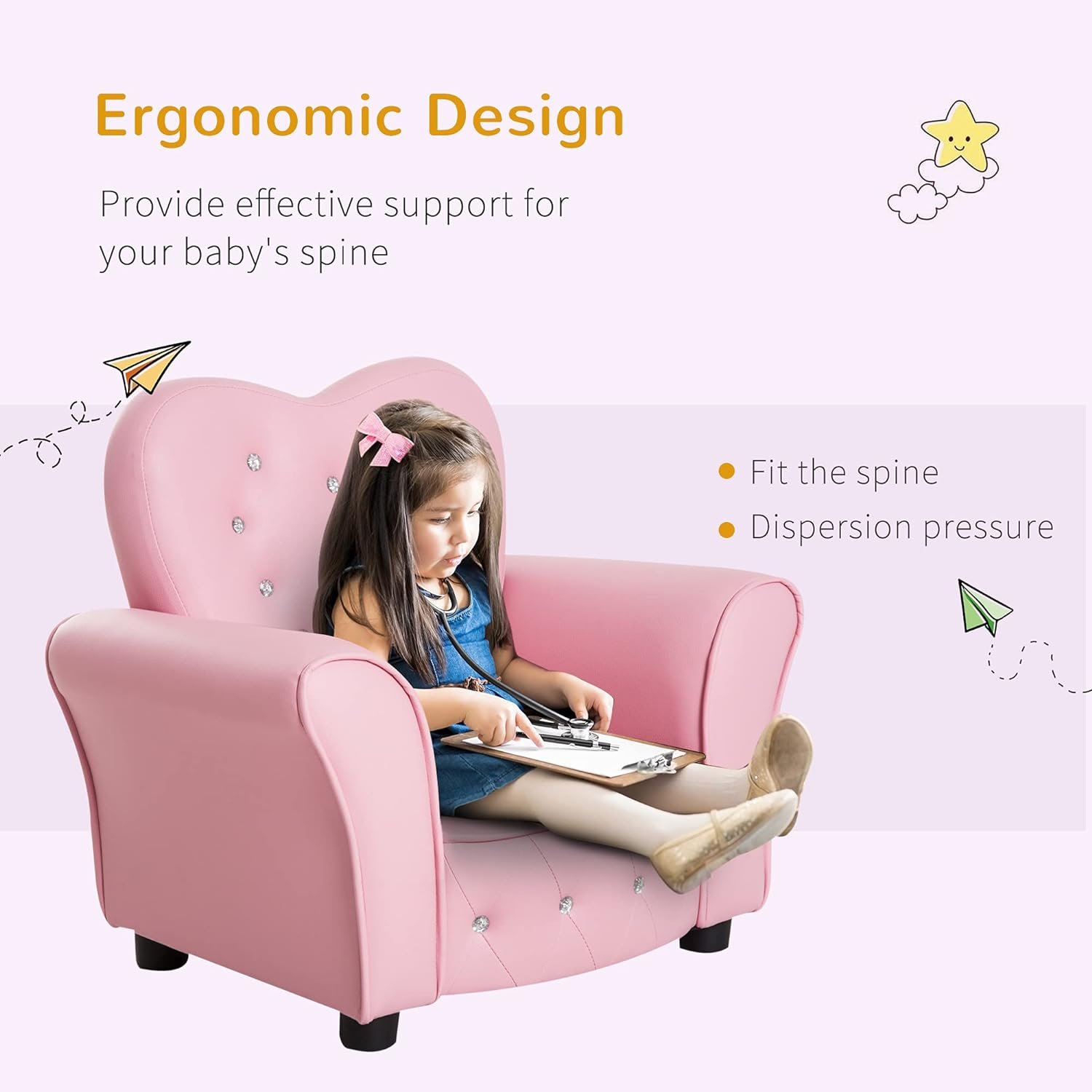 Qaba Kids Sofa Toddler Tufted Upholstered Sofa Chair Princess Couch Furniture with Diamond Decoration for Preschool Child Pink Review