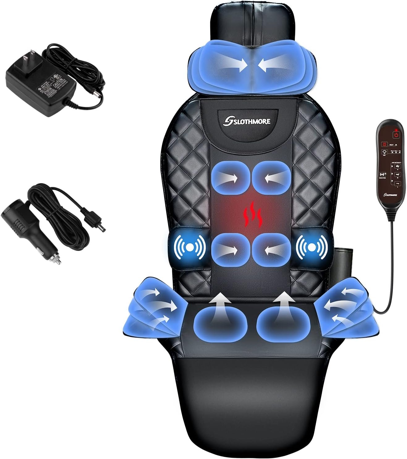 SLOTHMORE Back Massager with Heat  Compress,Vibrating Massage Seat Cushion for Home or Office Chair Use,Electric Body Massager Helps Relieve Stress and Fatigue for Neck,Back and Hips