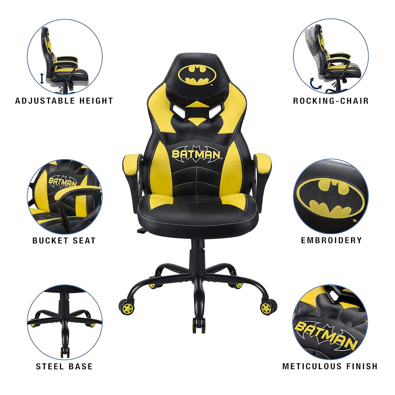 SUBSONIC Batman - Junior Gamer Chair - Gaming Office Chair for Children and Teens - Official License