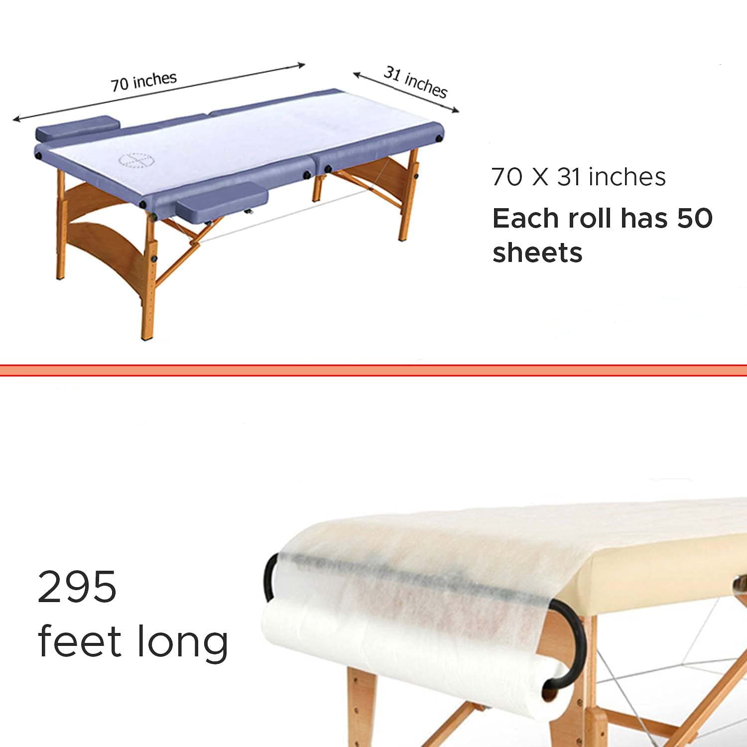 tonchean 2 Rolls Disposable Non-Woven Massage Table Paper Roll, 30gms Thick Soft Massage Table Sheets, Durable Bed Paper for Massage, Spa, Tattoo and Exam Tables, 31x70 Inches, 100 Pieces