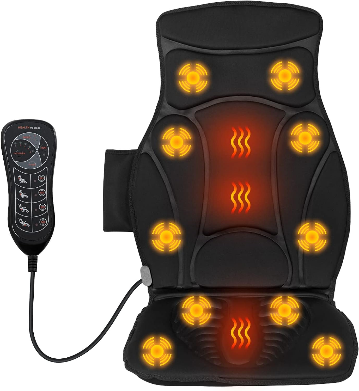 WELLHUT Massage Seat Cushion Back Massager with Heat Chair Massager, 10 Vibration Nodes  2 Heat Pads, Back Massager for Chair, Massage Chair Pad for Home Office Use