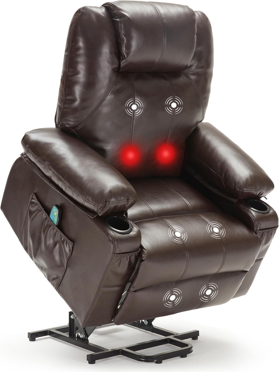 Weture Power Lift Recliner Chair with Massage and Heat for Elderly, Leather Electric Recliner Chair with Cup Holders and USB Port, Big Oversized Recliner Chair for Seniors (Leather, Brown)