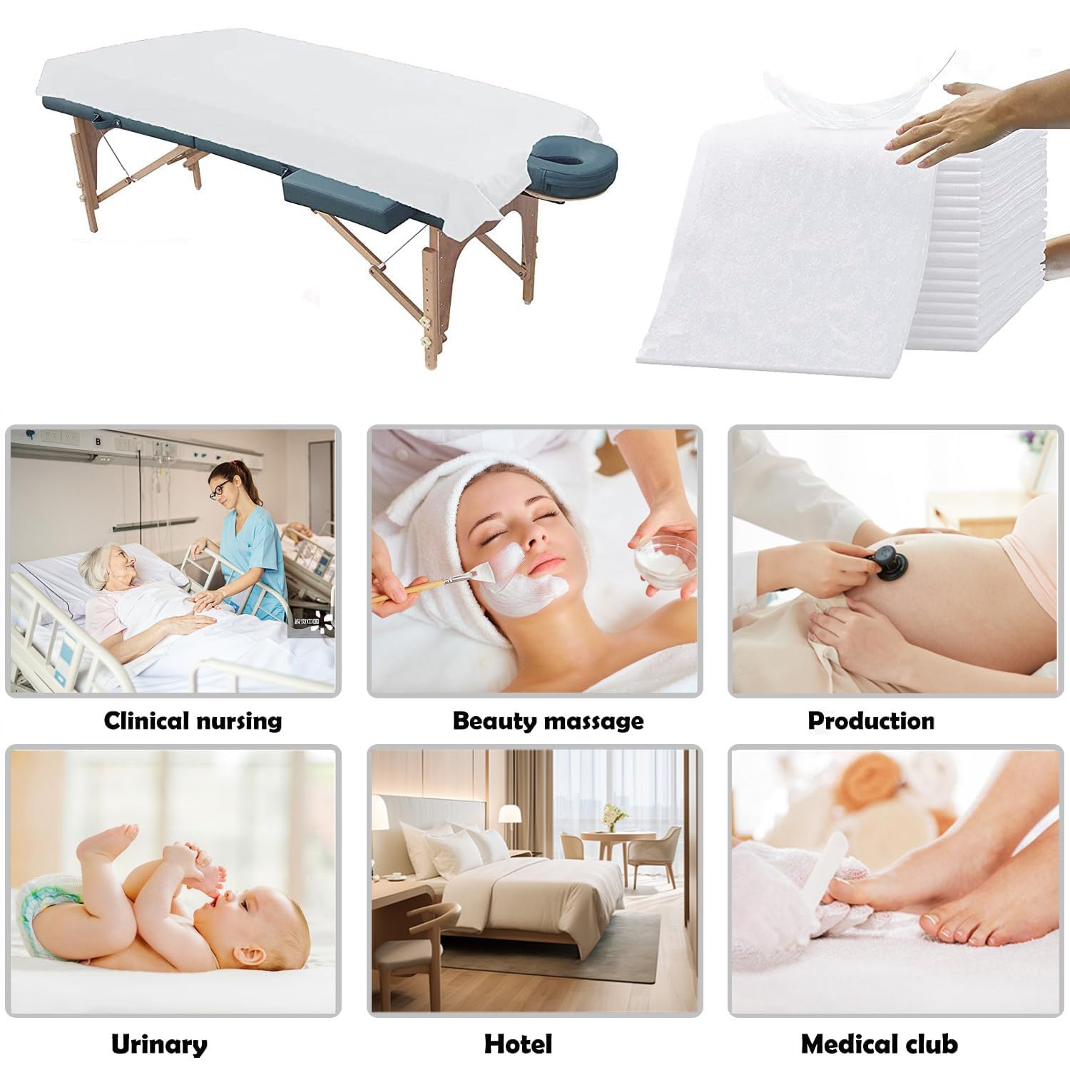 100 Pcs Disposable Massage Table Sheets 31 x 71 Non Woven Fabric SPA Bed Cover Breathable for Massage Beauty(White)