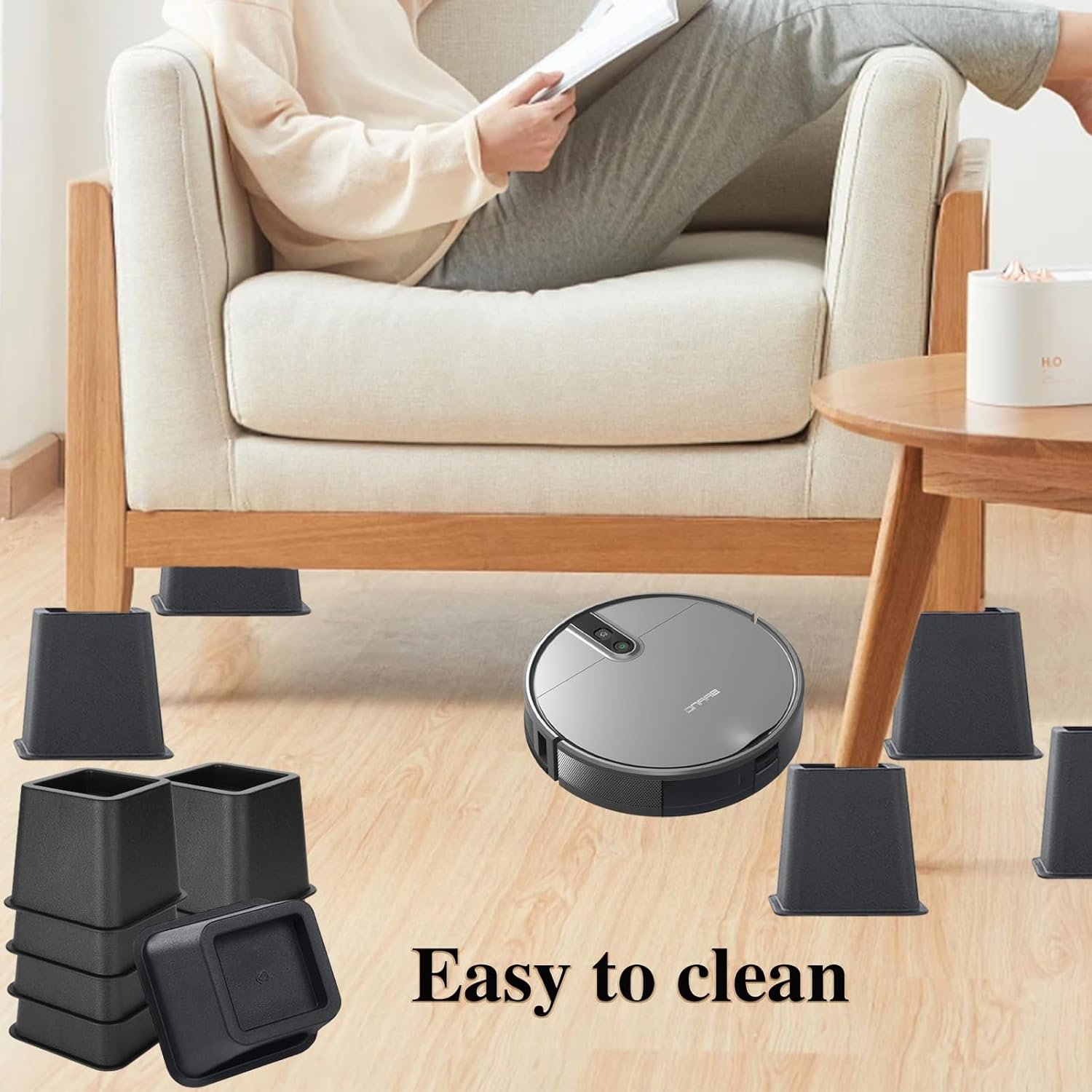 Bed Risers 3 Inch/5Inch, Heavy Duty Furniture Risers, Bed Elevators for Sofa Desk Chair, Lifts Up to 1,500 lb, Set of 9/8, Black (3inch)