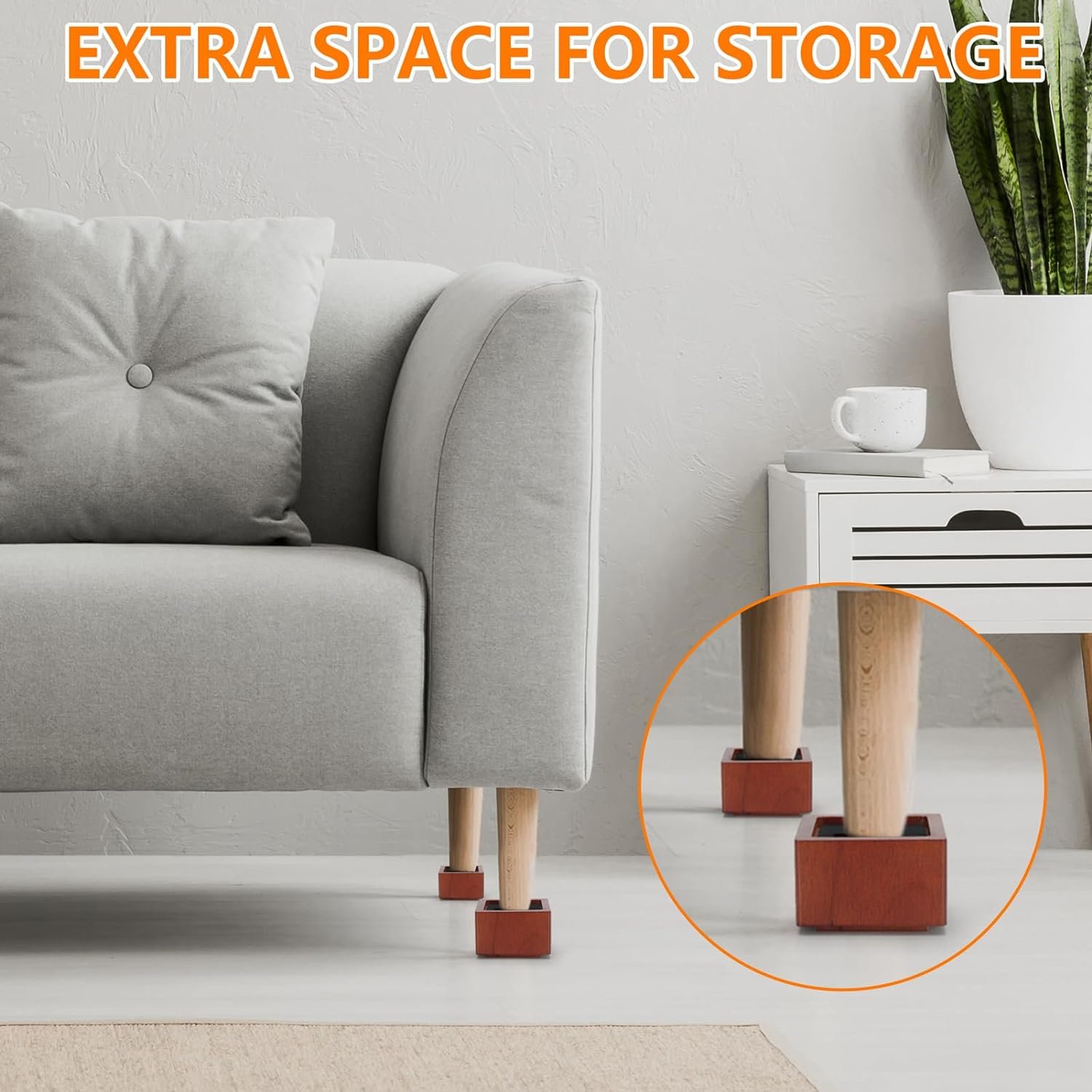 Bed Risers (Set of 8) Lifts Height 1,2,3 or 4,Solid Natural Wood Furniture Heavy Duty Leg Risers Lifts for Sofas Table Desk Chair Couches with Non-Slip Rubber Pad  Non-Slip Recessed Hole