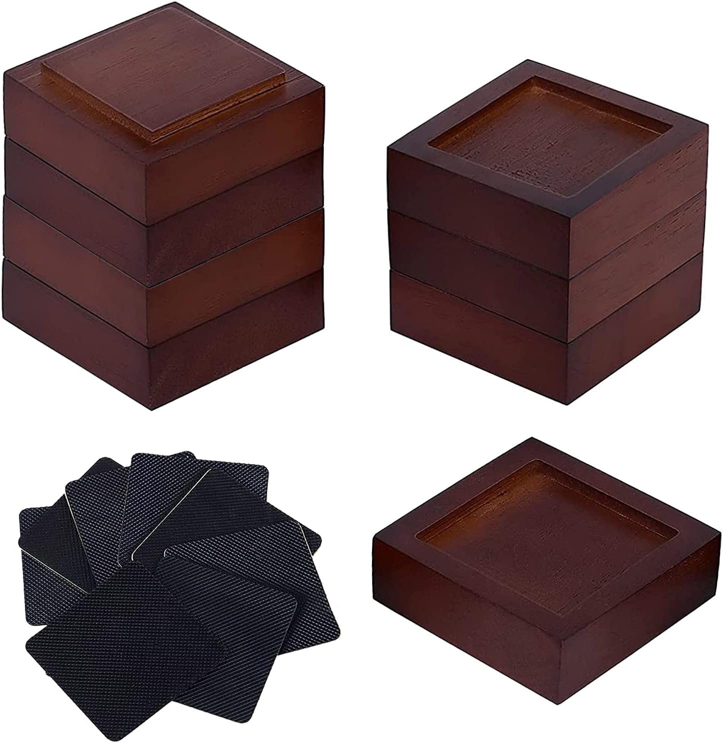 Bed Risers (Set of 8) Lifts Height 1,2,3 or 4,Solid Natural Wood Furniture Heavy Duty Leg Risers Lifts for Sofas Table Desk Chair Couches with Non-Slip Rubber Pad  Non-Slip Recessed Hole