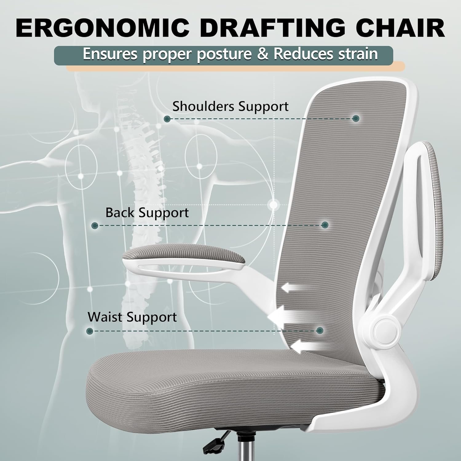 FelixKing Drafting Chair Ergonomic Tall Office Chair, Breathable Mesh Chair with Adjustable Footrest Ring Lumbar Support Flip-up Armrests, High Back Executive Comfy Task Computer Chair for Home Office